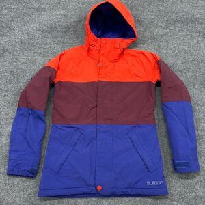 Burton Dry Ride Ski Jacket Women S Colorblock Orange Purple Full Zip Hooded Coat